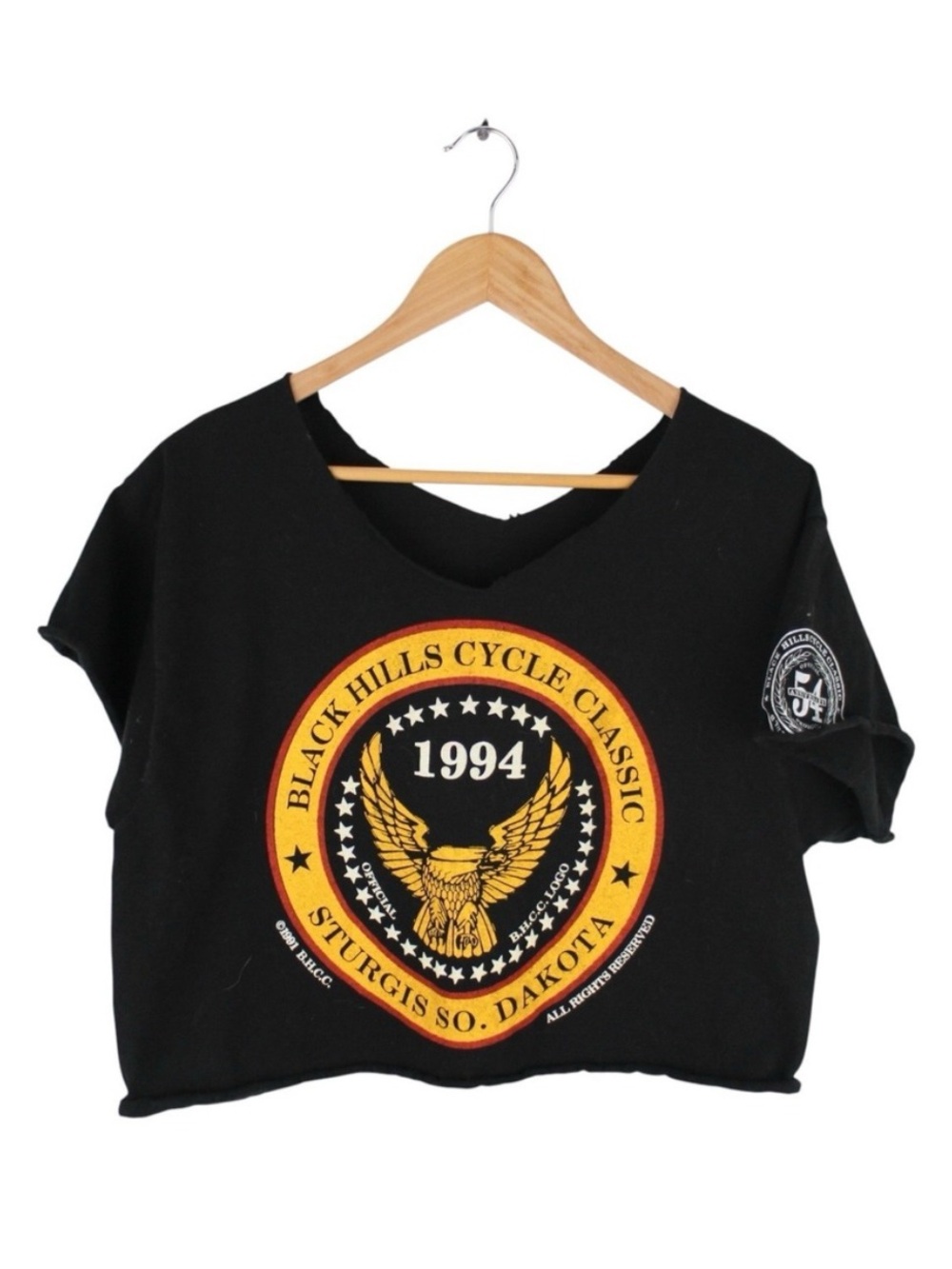 Vintage Black Hills Sturgis Biker Cropped T-Shirt 1994 Black Women's S/M